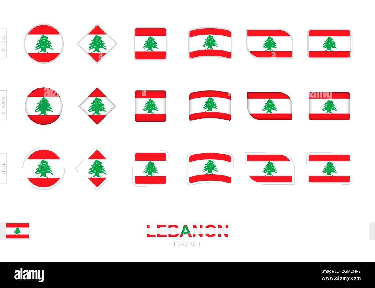 Drapeau libanais, drapeaux simples du Liban avec trois effets différents. Illustration vectorielle. Illustration de Vecteur