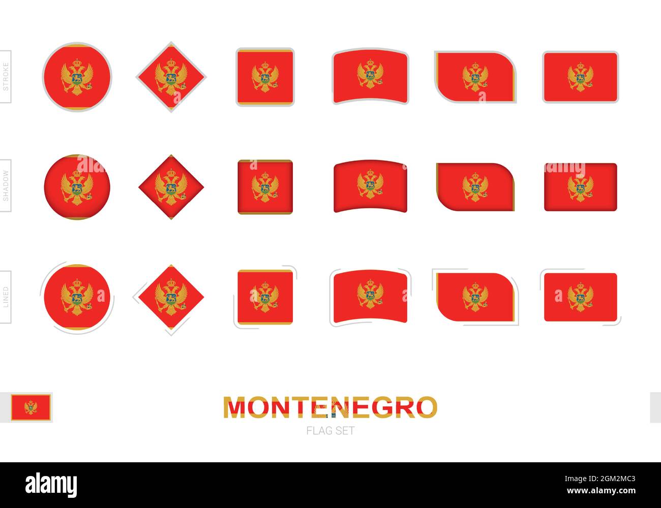 Drapeau du Monténégro ensemble, drapeaux simples du Monténégro avec trois effets différents. Illustration vectorielle. Illustration de Vecteur