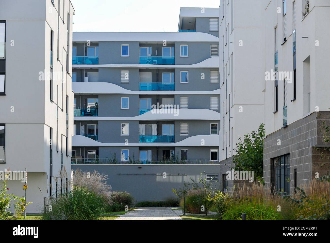 Freiburg im Breisgau, 8 septembre 2021 : une nouvelle zone résidentielle est en cours de construction sur le site de l'ancienne cour de fret. Banque D'Images