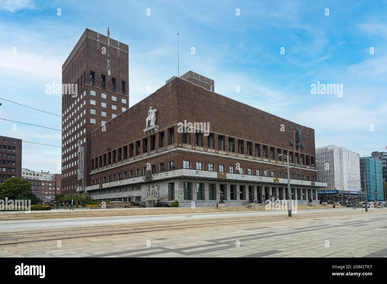 Oslo, Norvège.Septembre 2021.Vue extérieure de l'hôtel de ville du centre-ville.Ici se déroule la cérémonie du Prix Nobel de la paix. Banque D'Images