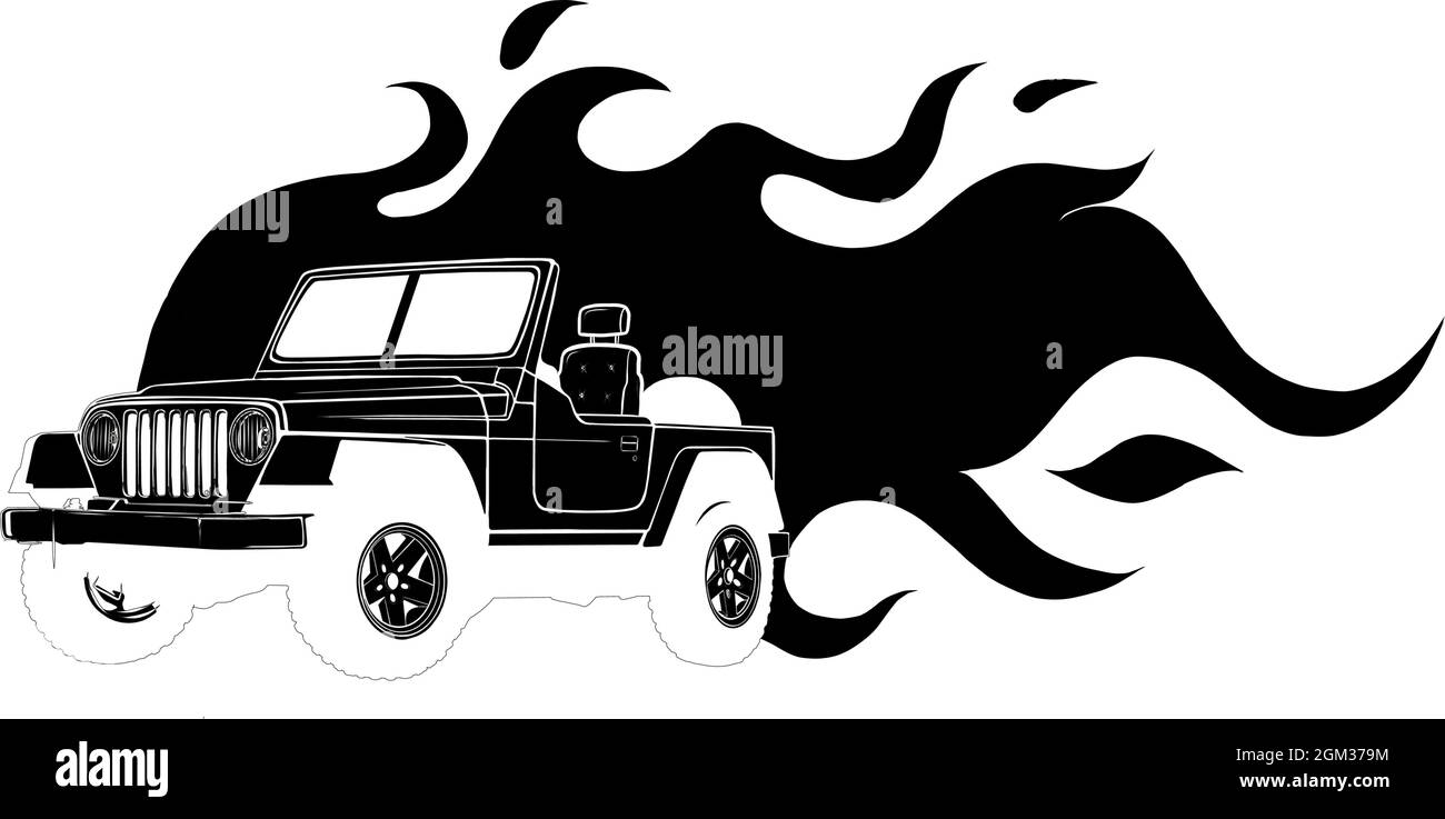 Véhicule de couleur noire avec flammes pour le design Illustration de Vecteur