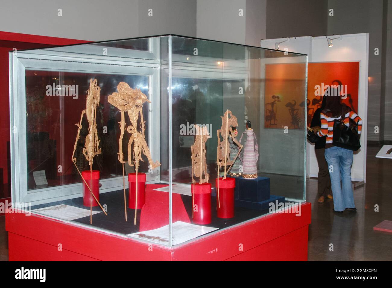 Les visiteurs observent les photos de marionnettes exposées lors de l'exposition de marionnettes au Musée national. Banque D'Images