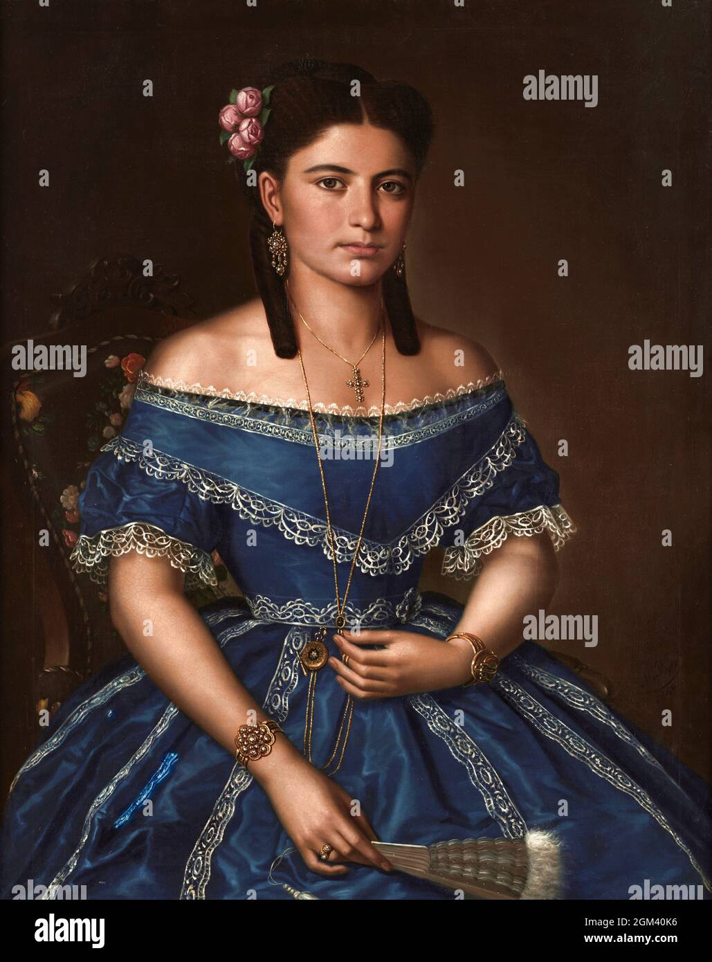Jeune Dame en bleu par l'artiste roumain, Mișu Popp (1827-1892), 1868 Banque D'Images