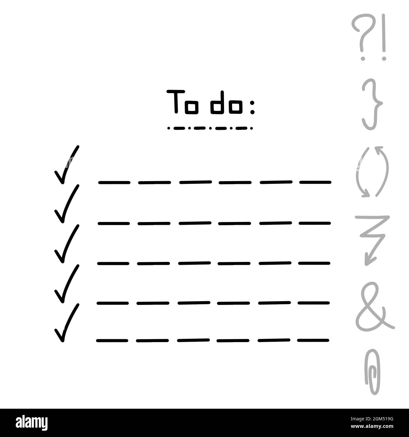 Jolie main écrit à faire liste lettrage curseur illustration vectorielle isolée sur fond blanc. Motif géométrique noir avec question esperluette Illustration de Vecteur