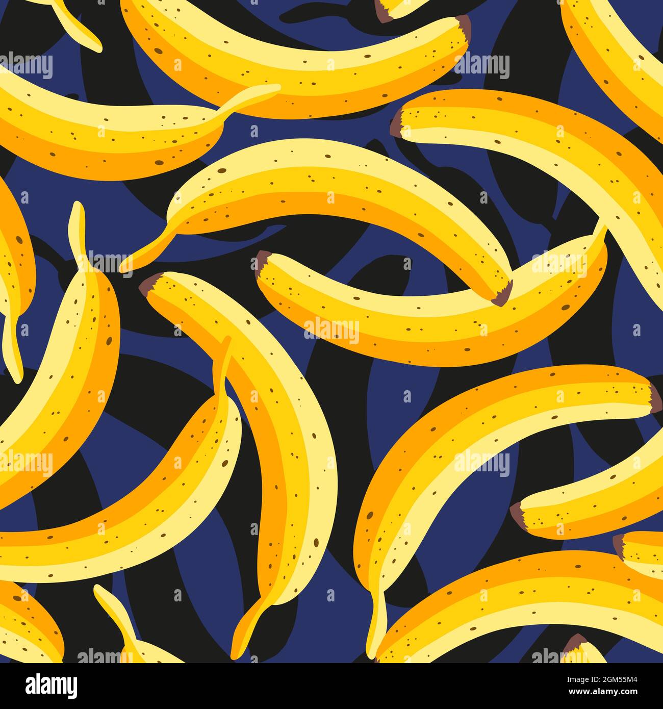 Motif vectoriel sans coutures vintage avec bananes jaunes. Motif de banane vectoriel avec ombres sombres. Motif tropical avec bananes. Illustration de Vecteur