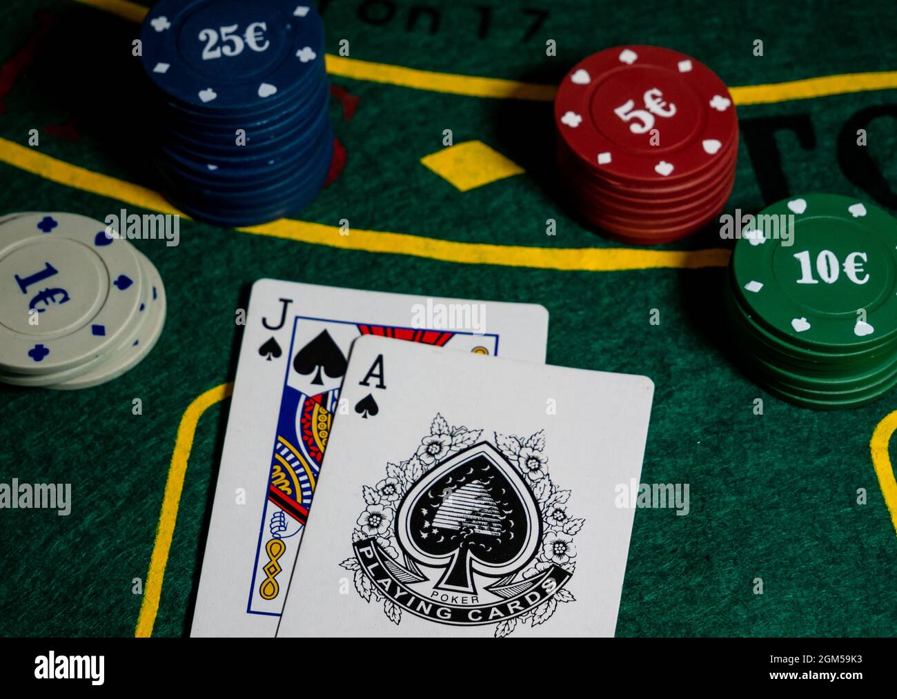 cartes avec ace et jack of spades, en marquant avec black jack Banque D'Images