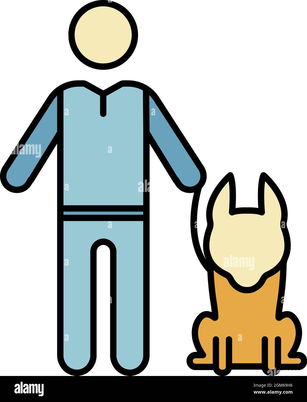 Homme âgé avec icône de chien. Contour homme senior avec chien vecteur icône couleur plat isolé sur blanc Illustration de Vecteur