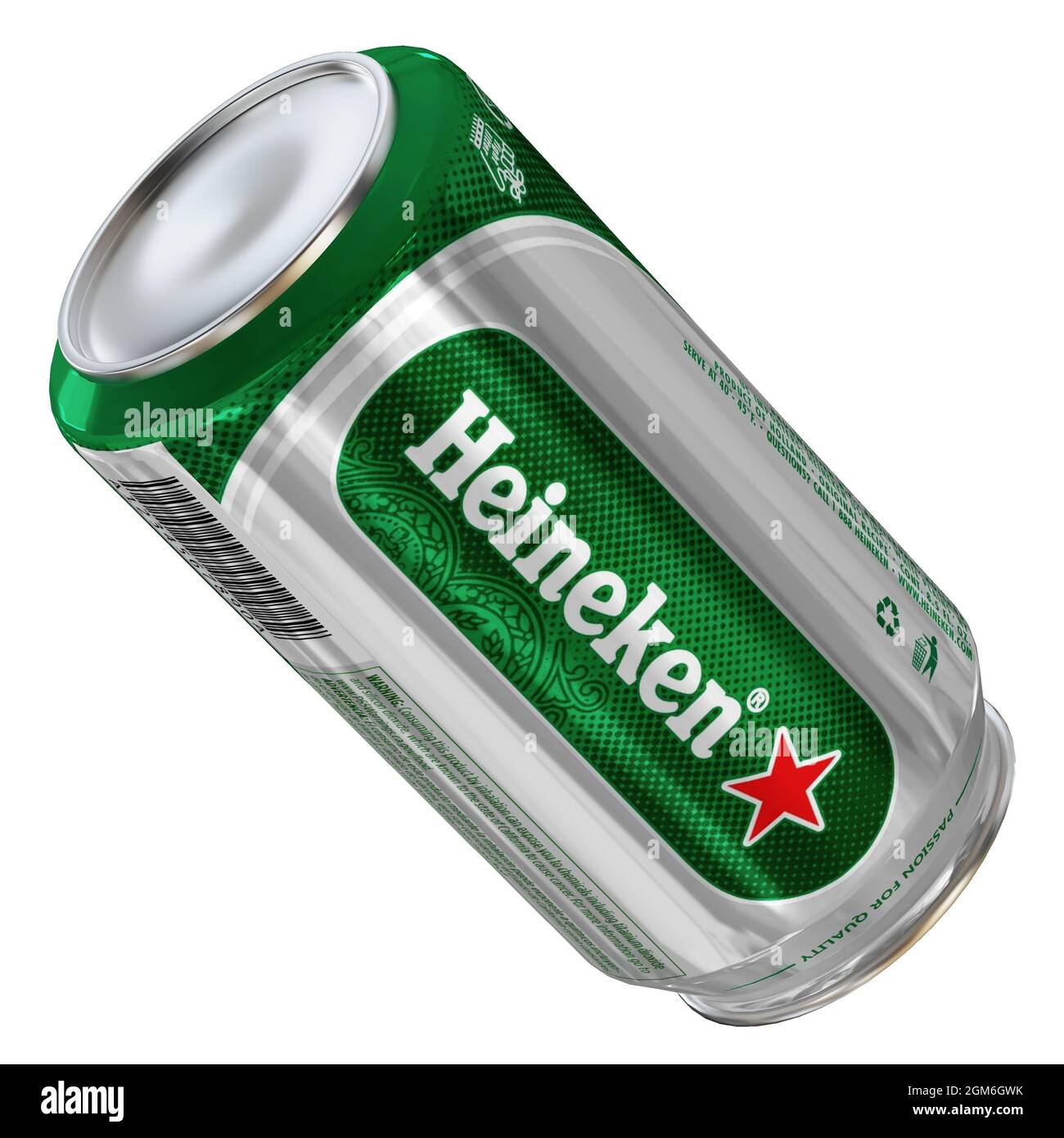 Heineken bière peut 3d modèle rendu concept avec fond blanc. Banque D'Images