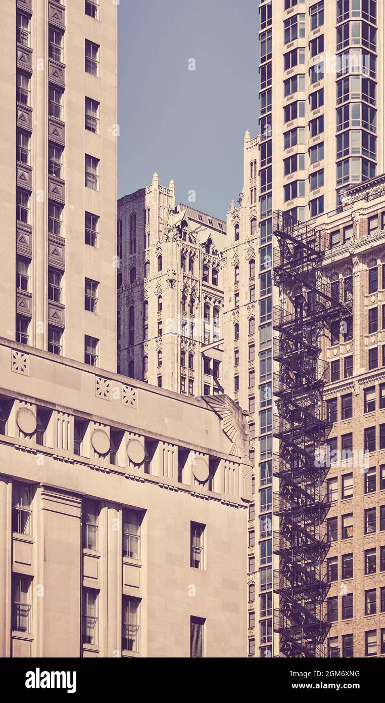 Vieux bâtiments de Manhattan, couleurs appliquées, New York City, États-Unis. Banque D'Images