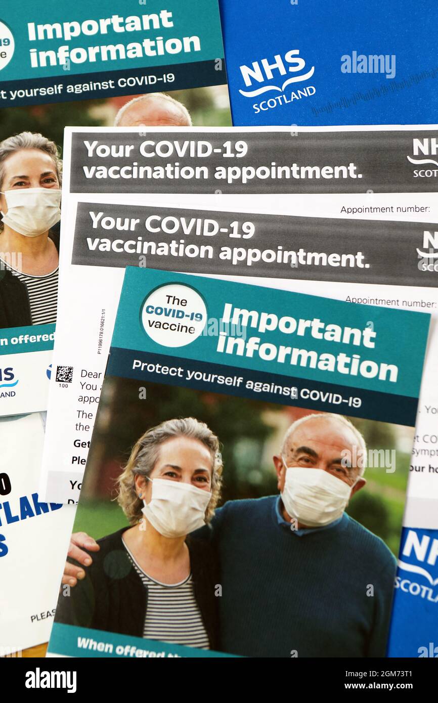 Covid 19 lettres de rendez-vous de vaccination et informations envoyées par NHS Ecosse Banque D'Images