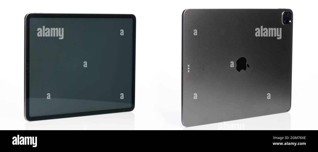 New york, Etats-Unis - septembre 3 2021 : tablette iPad pro grise horizontale vues différentes isolées Banque D'Images