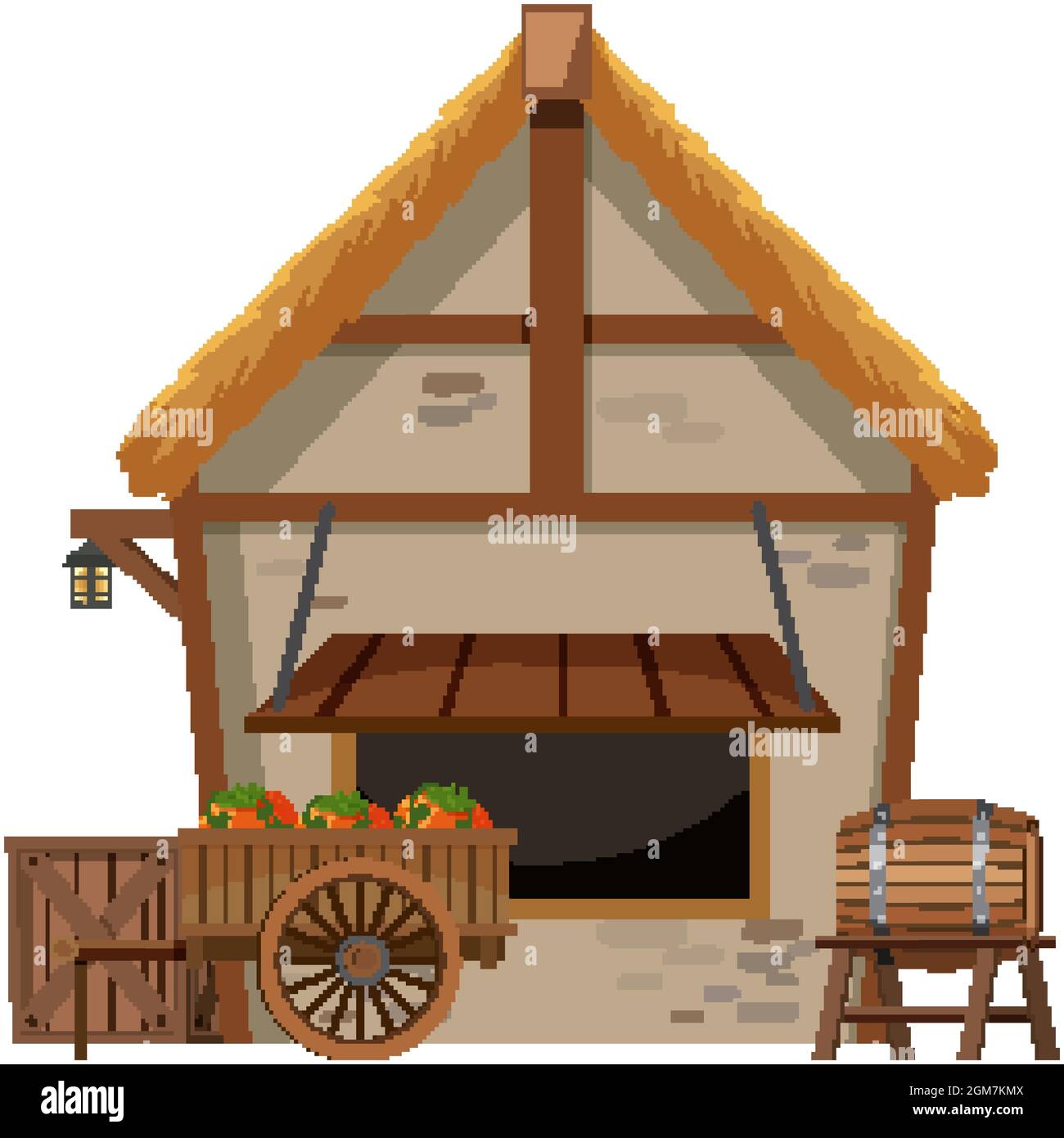 Ferme médiévale isolée sur fond blanc illustration Illustration de Vecteur