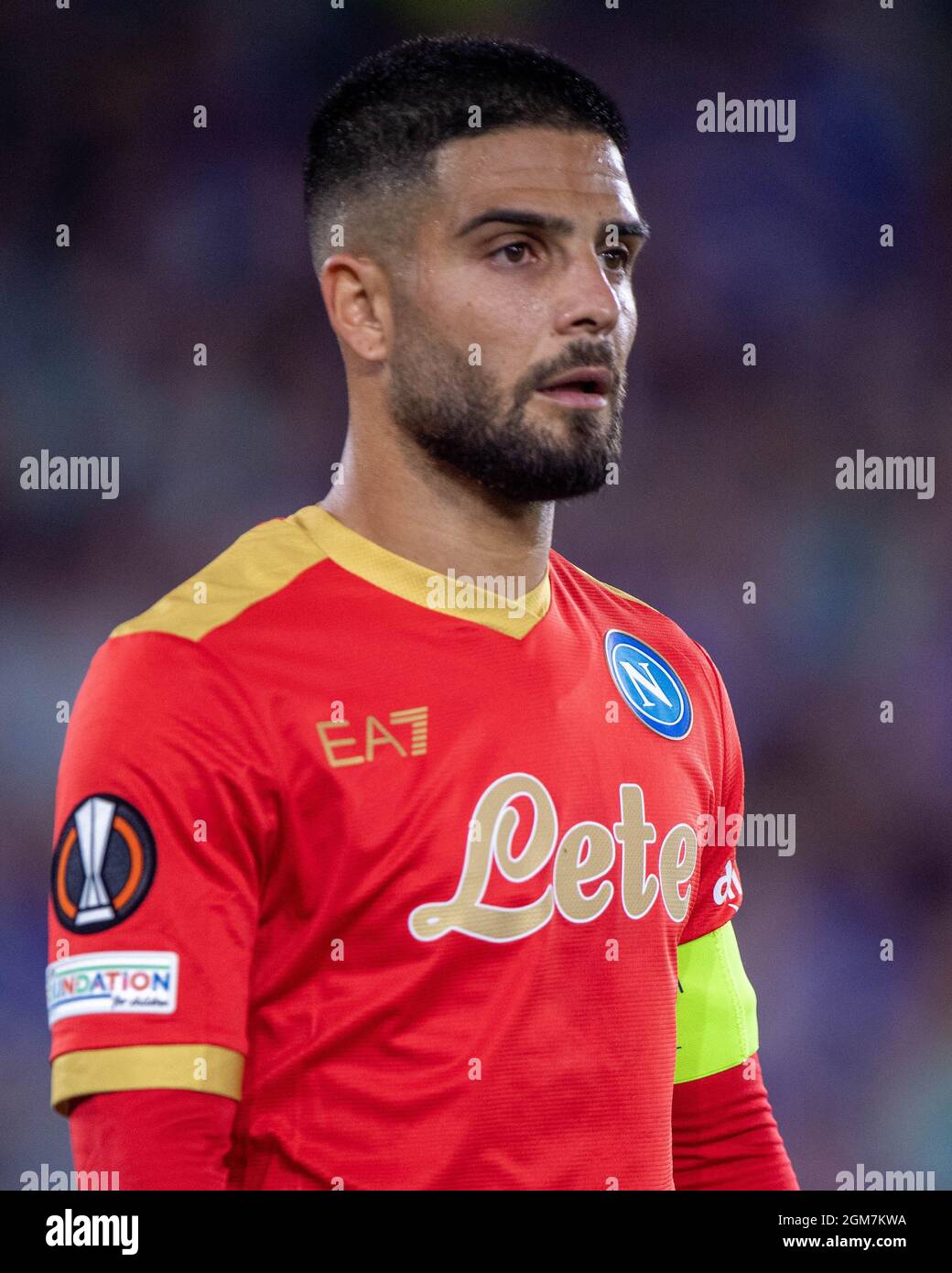 LEICESTER, ANGLETERRE - SEPTEMBRE 16 : Lorenzo Insigne de SSC Napoli tatouage au cou pendant le match de l'UEFA Europa League groupe C entre Leicester City et Banque D'Images