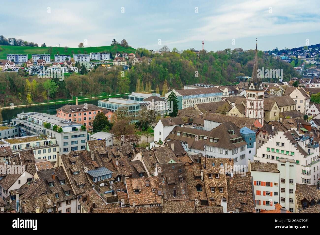 Vue panoramique sur la vieille ville de Schaffhausen, Suisse depuis la forteresse de Munot. Canton suisse de Schaffhausen dans le nord de la Suisse Banque D'Images