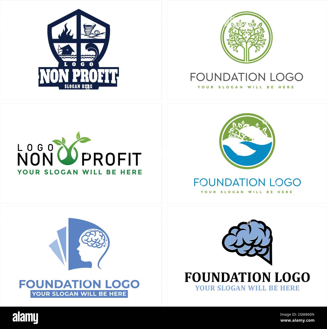 Conception du logo de la feuille de la nature du cerveau de fondation à but non lucratif Illustration de Vecteur