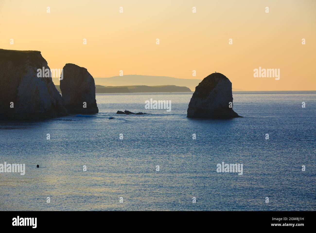 Freshwater Bay à Dusk avec un ciel orange et un horizon clair Banque D'Images
