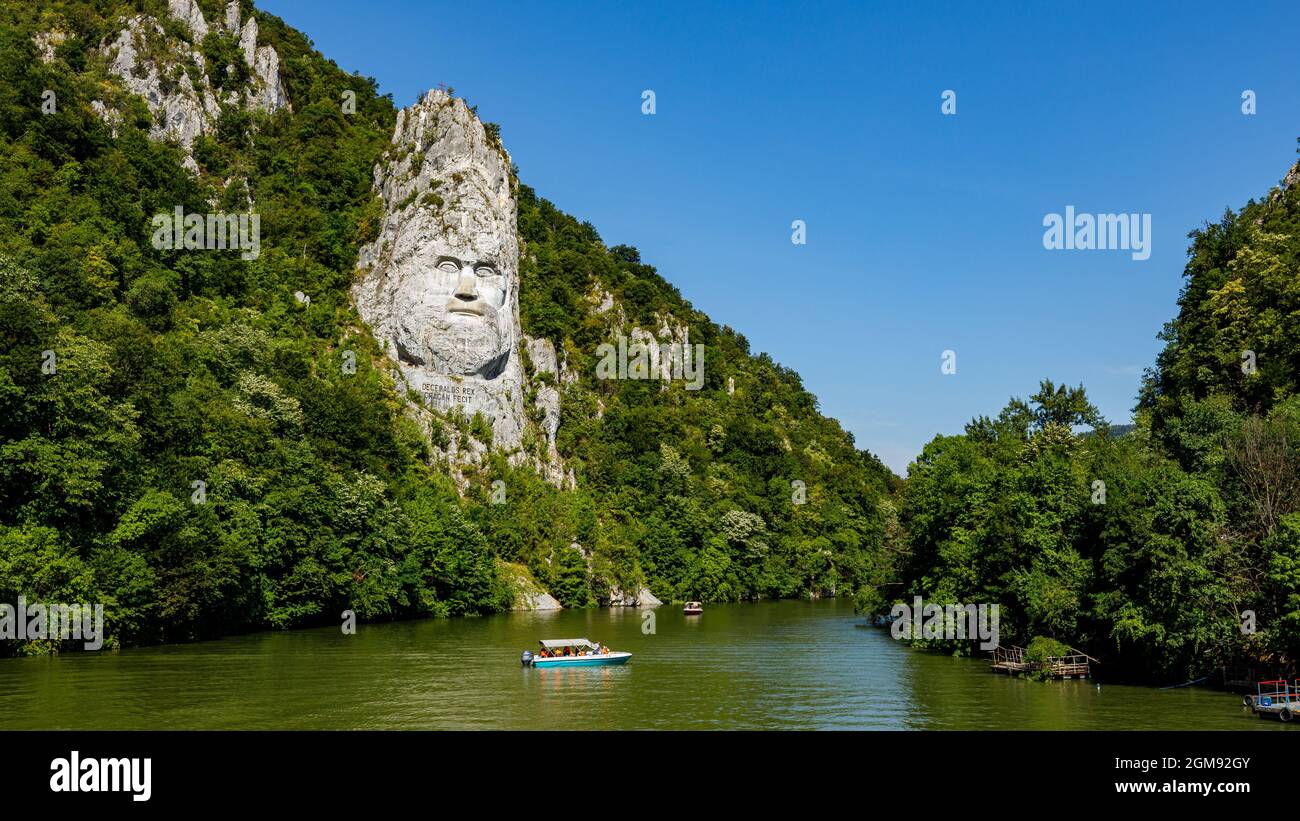 La statue de Decebal Rex sur le Danube en Roumanie Banque D'Images