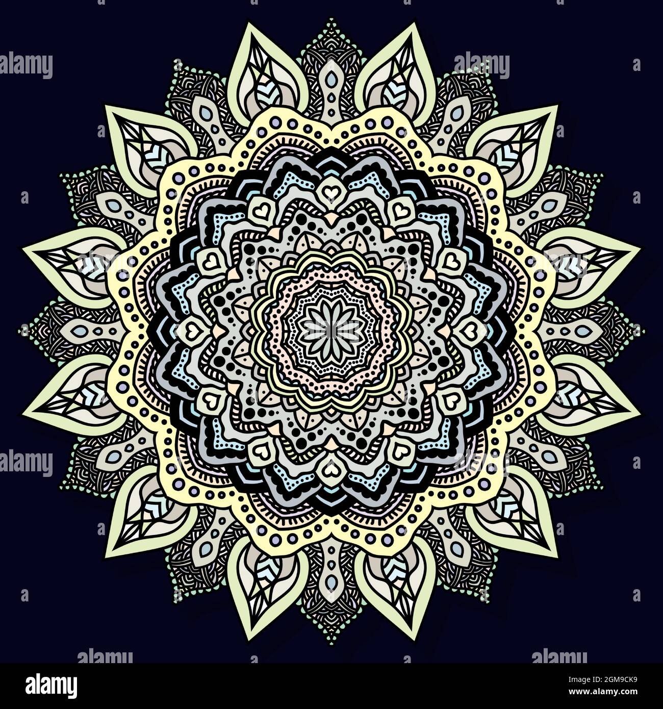 Mandala à colorier dessinées à la main. Illustration vectorielle isolée sur fond coloré. Illustration de Vecteur