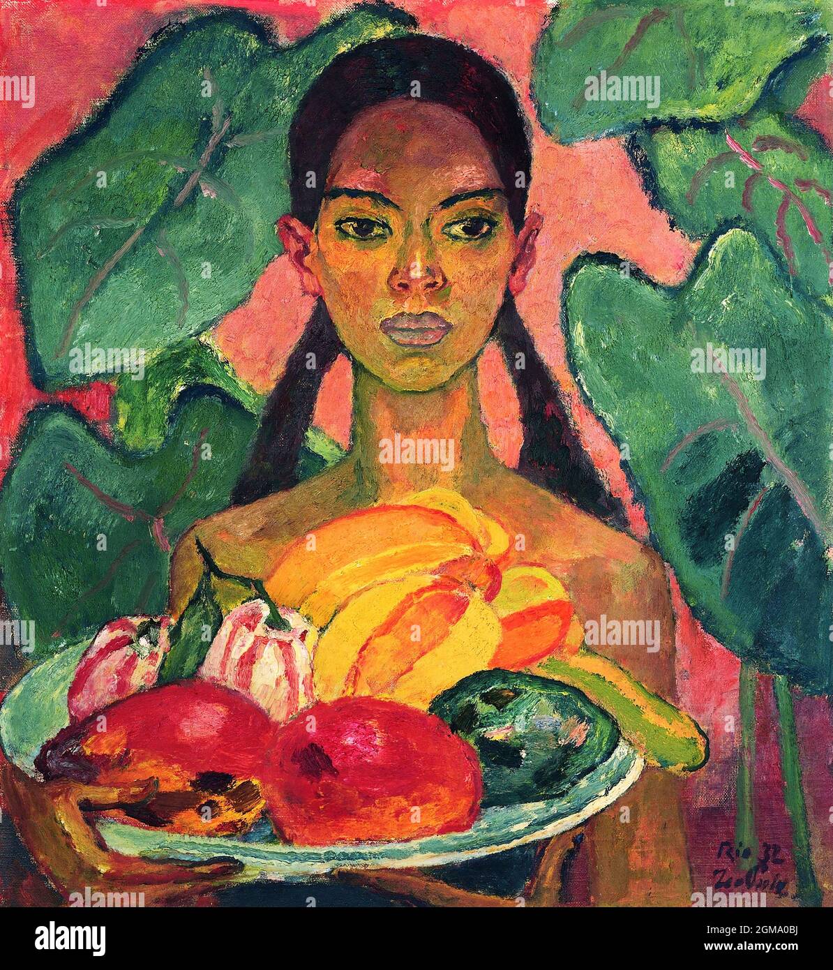 Demi-femme indienne aux fruits (Halbindianerin mit Früchten) par l'artiste tyrolien Leo Putz (1869-1940), huile sur toile, 1932 Banque D'Images