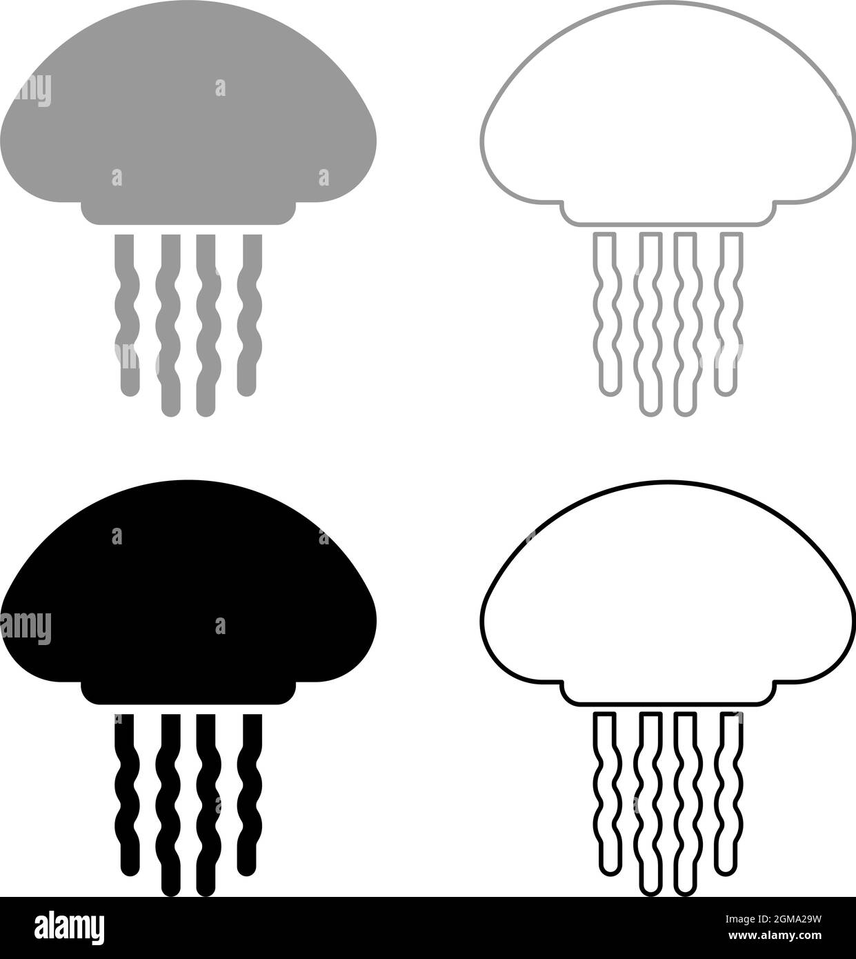 Méduse medusa marine animal sous-marin ensemble icône gris noir couleur vecteur illustration plat style simple image Illustration de Vecteur