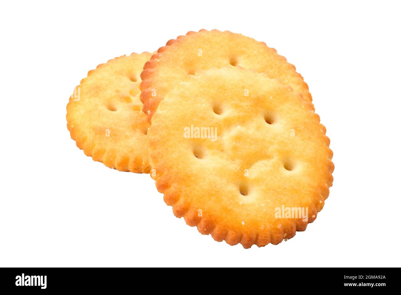biscuits craquelés sur fond blanc, biscuits salés Banque D'Images