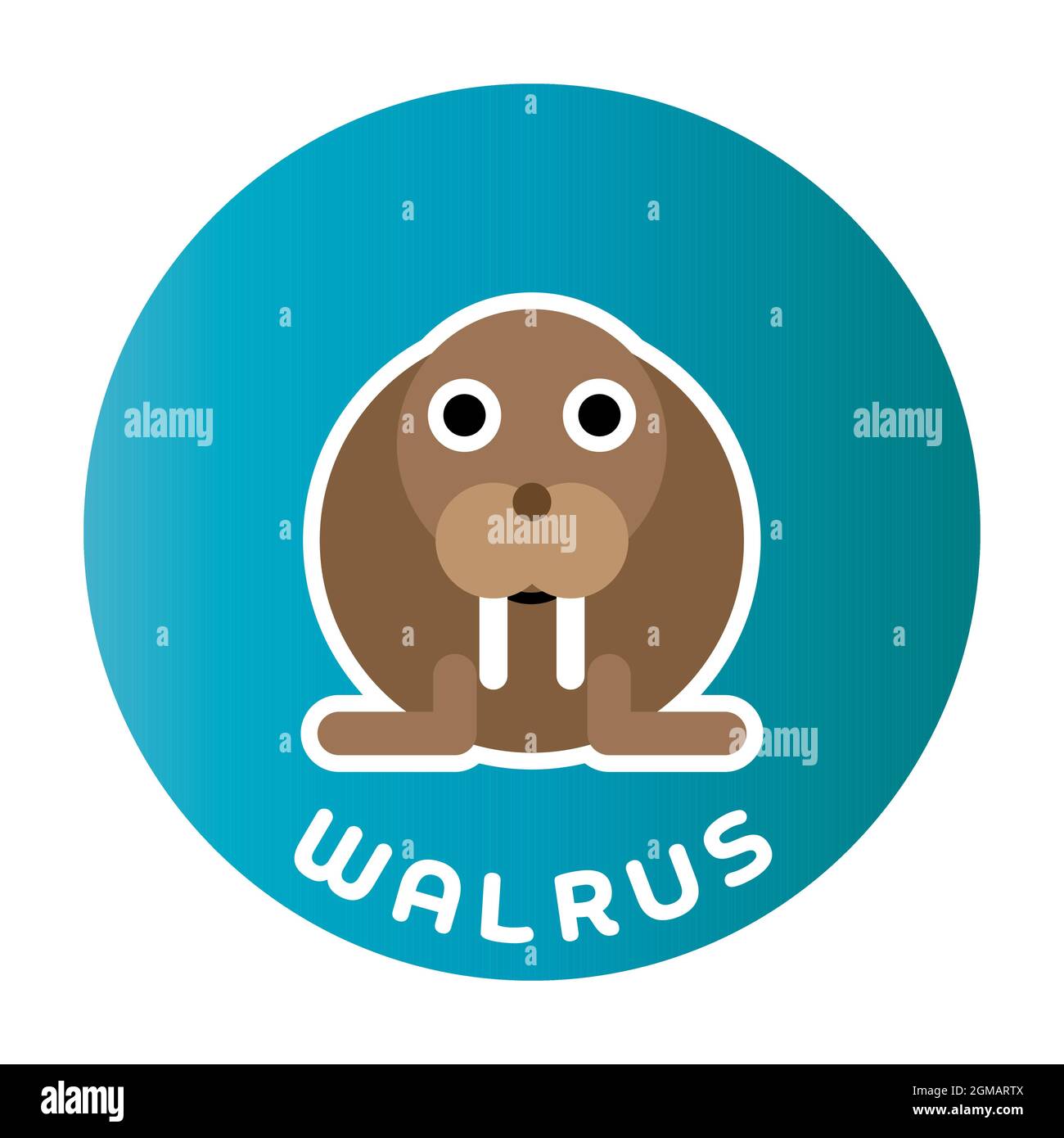 Happy Walrus - animal de bande dessinée. Personnage des enfants. Illustration vectorielle simple avec ombre portée. Illustration de Vecteur