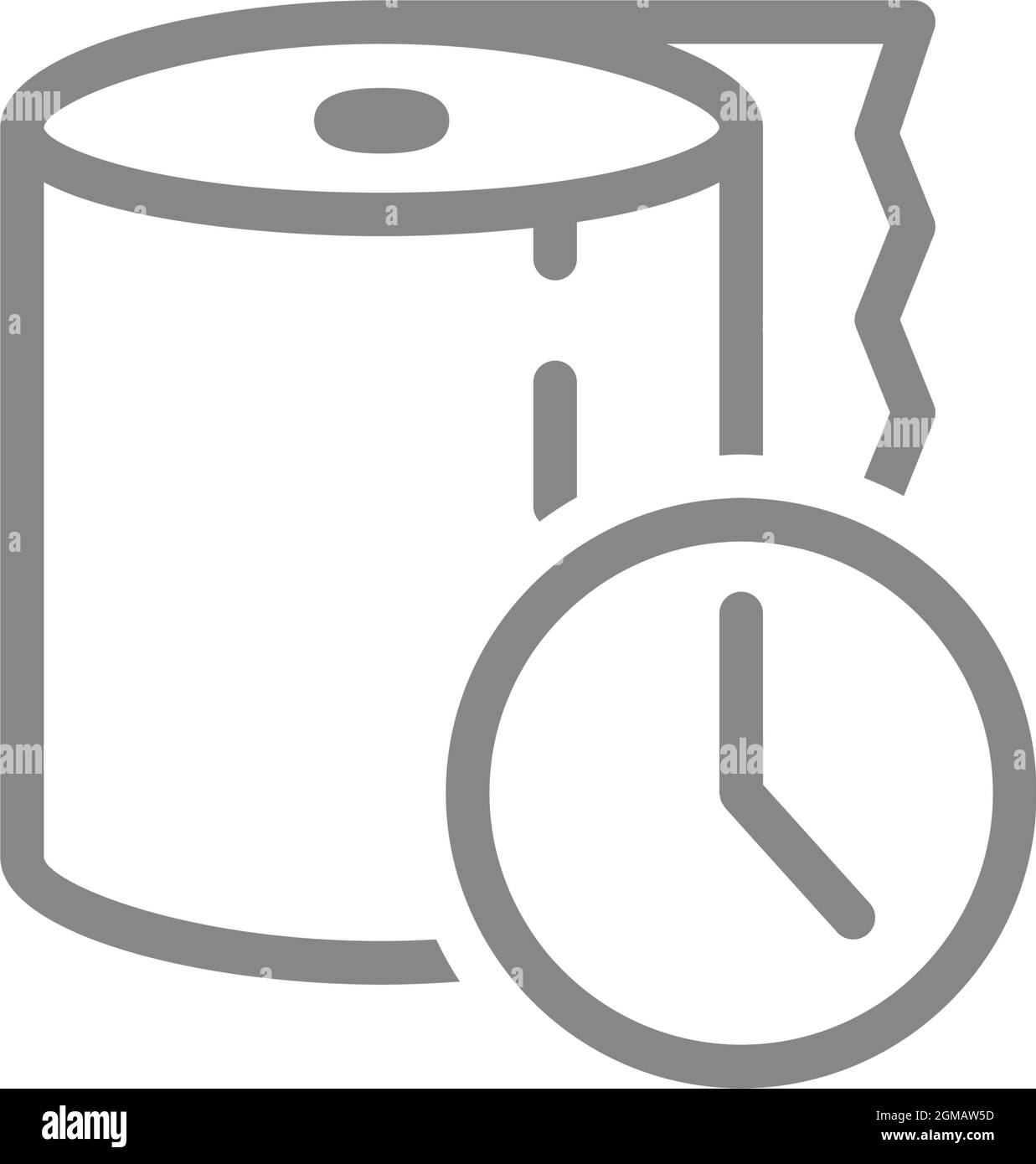 Papier toilette avec icône de ligne d'horloge. Rouleau de papier, symbole de serviettes Illustration de Vecteur