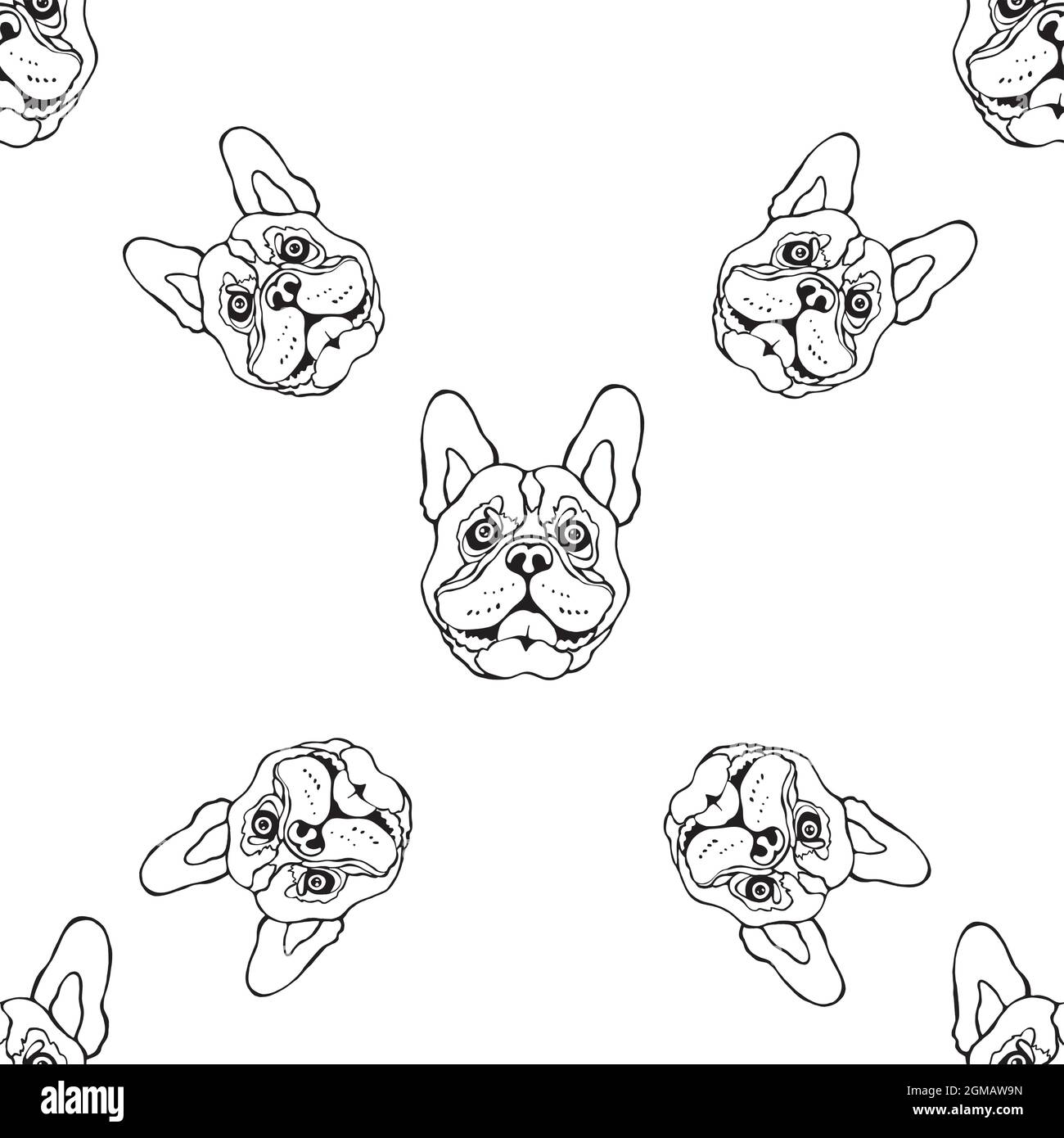 Motif sans couture de portraits dessinés à la main de Bulldogs français isolés sur fond blanc. Illustration vectorielle. Illustration de Vecteur