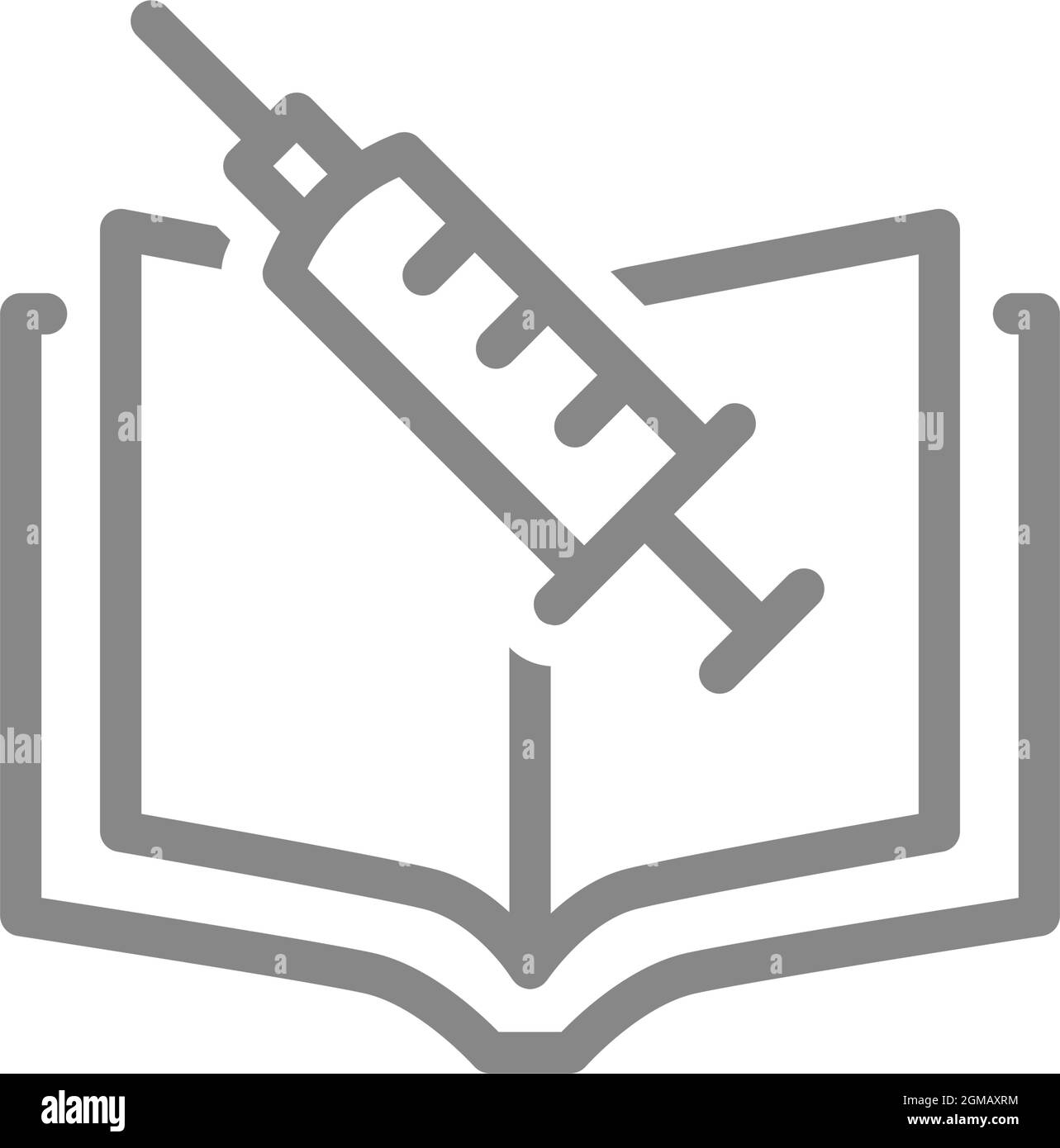 Icône de la seringue médicale et de la ligne du livre. Information sur la vaccination, éducation médicale, information sur le symbole de vaccination Illustration de Vecteur