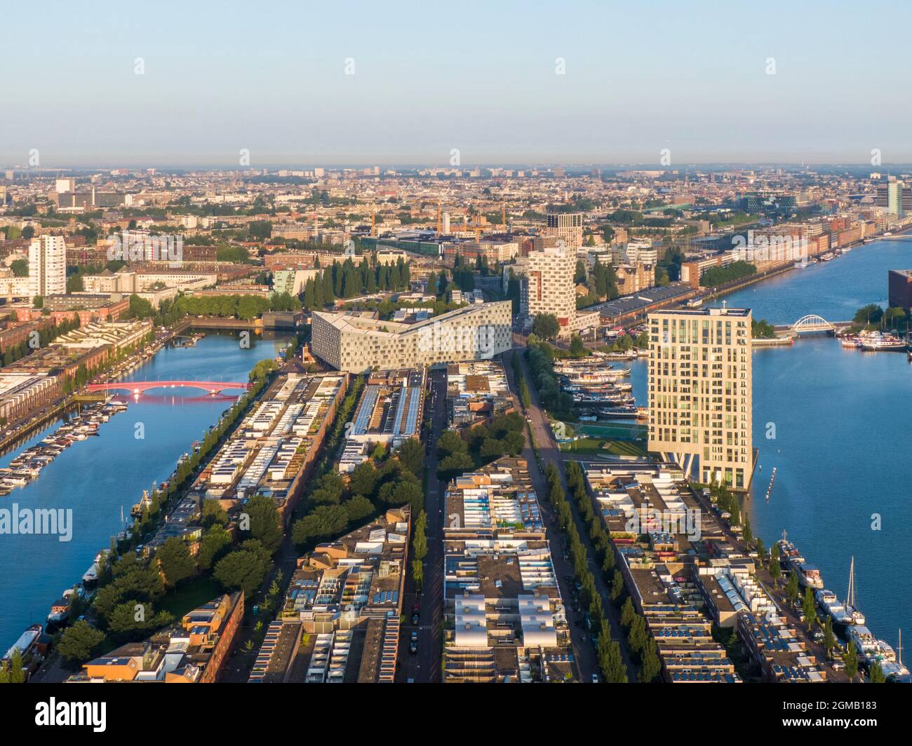 Vue aérienne du quartier résidentiel de Sporenburg à Amsterdam Banque D'Images