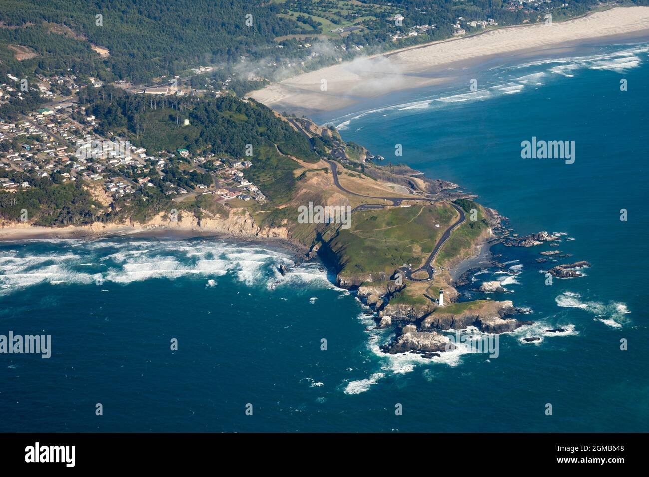 Vue aérienne de Yaquina Head, sur la côte de l'Oregon, près de Newport. Banque D'Images