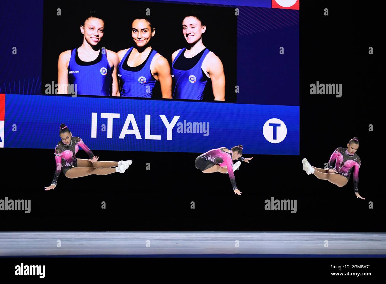 Pesaro, Italie. 17 septembre 2021. Juionr Trio: Alighieri, Ciccarelli, Zecchin (Italie) pendant le Championnat d'Europe de gymnastique aérobie 2021, gymnastique à Pesaro, Italie, septembre 17 2021 crédit: Independent photo Agency/Alamy Live News Banque D'Images