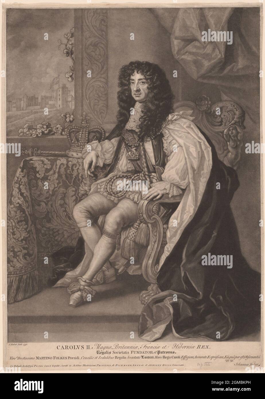 Portrait du roi Charles II d'Angleterre par Johannes Faber en 1750 Banque D'Images