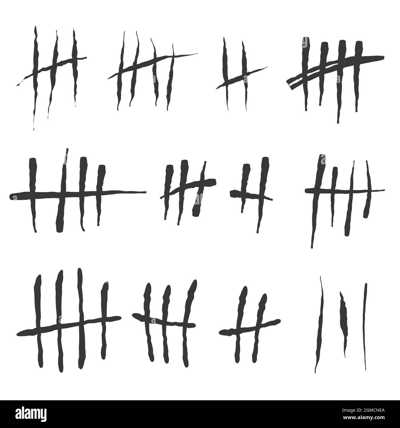 Marques tally. Compter les panneaux sur les murs de la prison. Encoches pour marquer les jours. Illustration vectorielle. Illustration de Vecteur