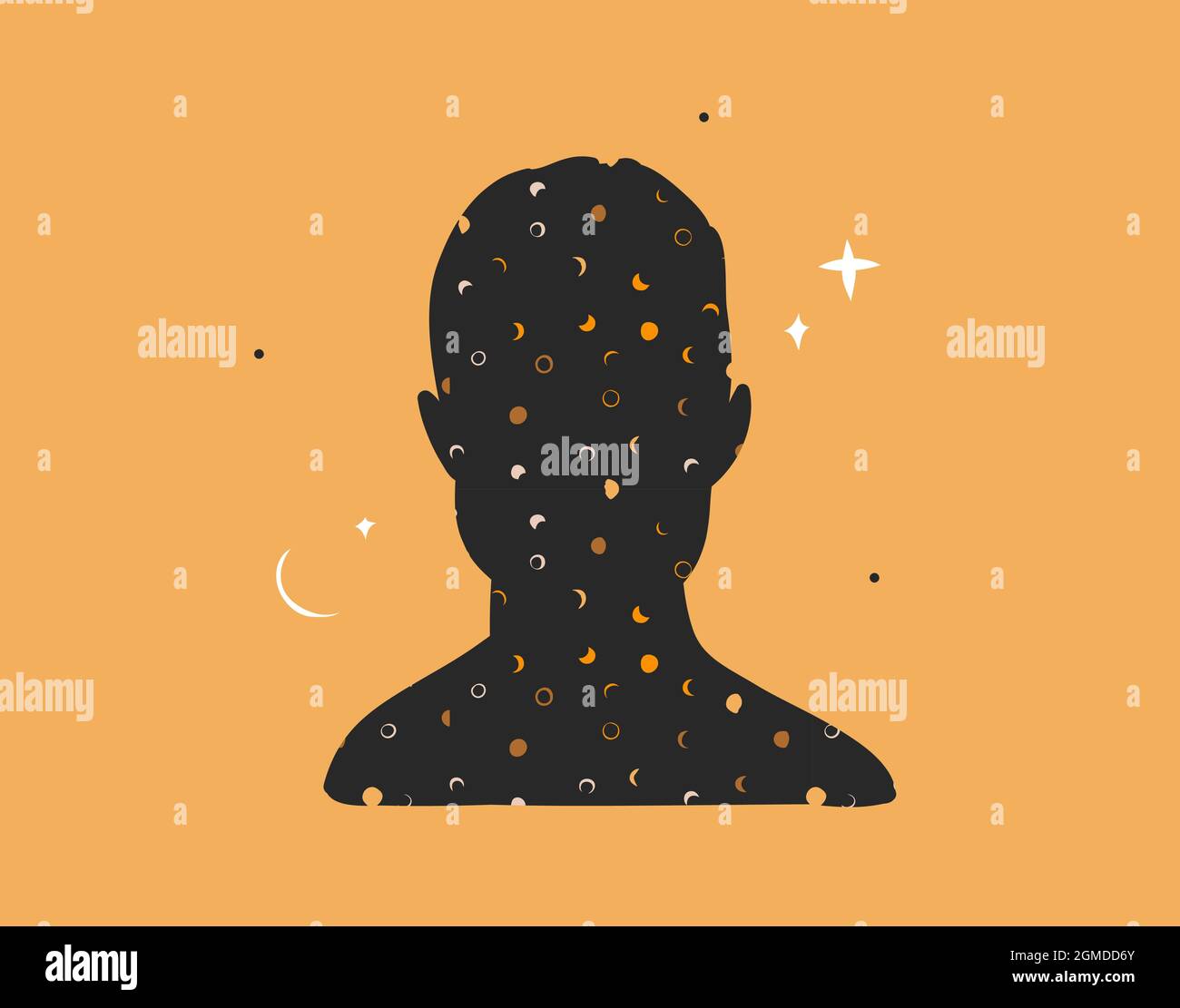 Dessin à la main vecteur résumé stock plat illustration graphique avec élément de logo, astrologie bohémien art magique de l'espace galaxie, croissant de lune, étoiles, soleil et Illustration de Vecteur