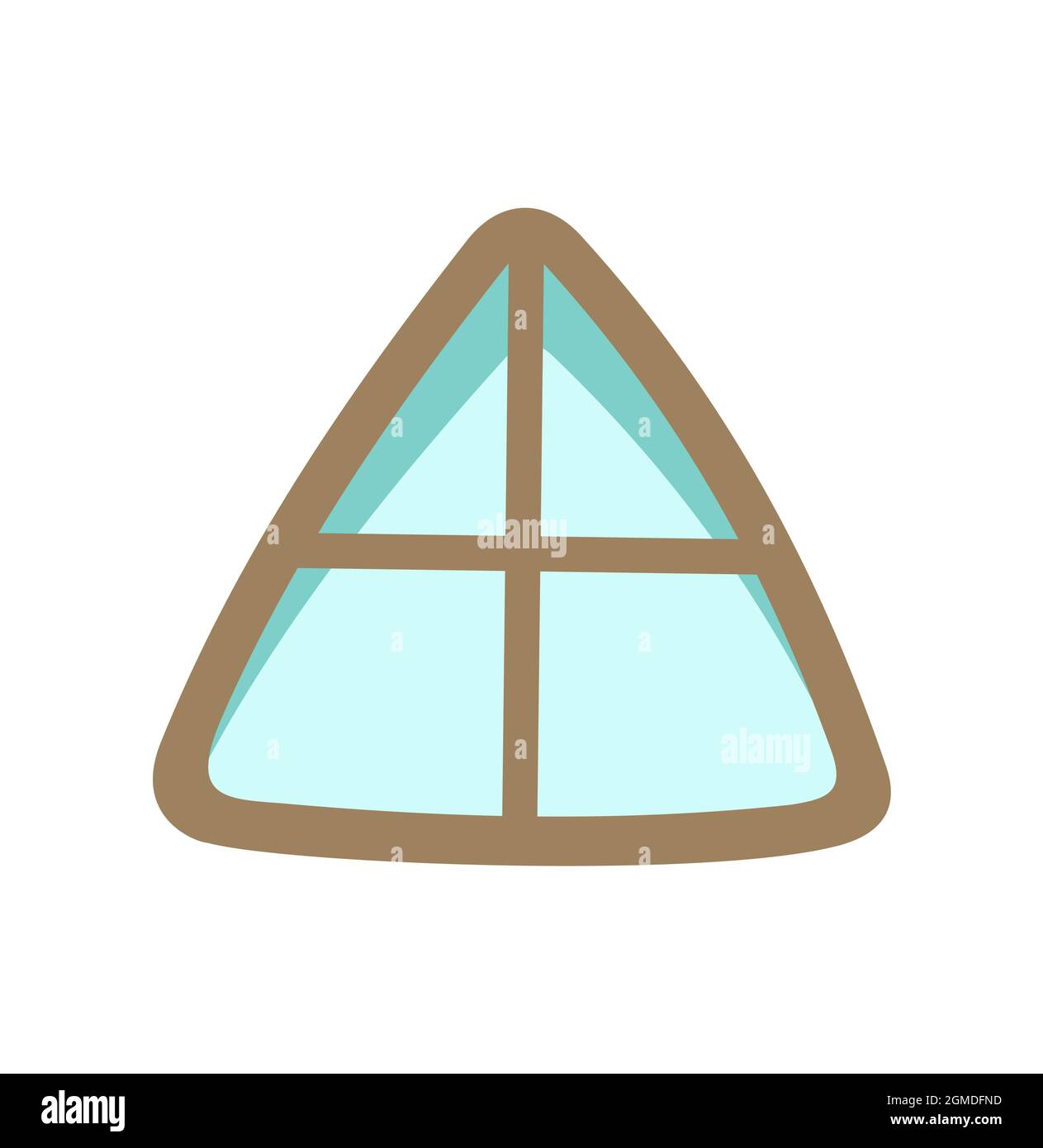 La fenêtre est triangulaire pour le toit et le grenier. Style simple et plat. Verre bleu. Jour. Joli motif conte de fées. Isolé sur fond blanc. Vecteur Illustration de Vecteur