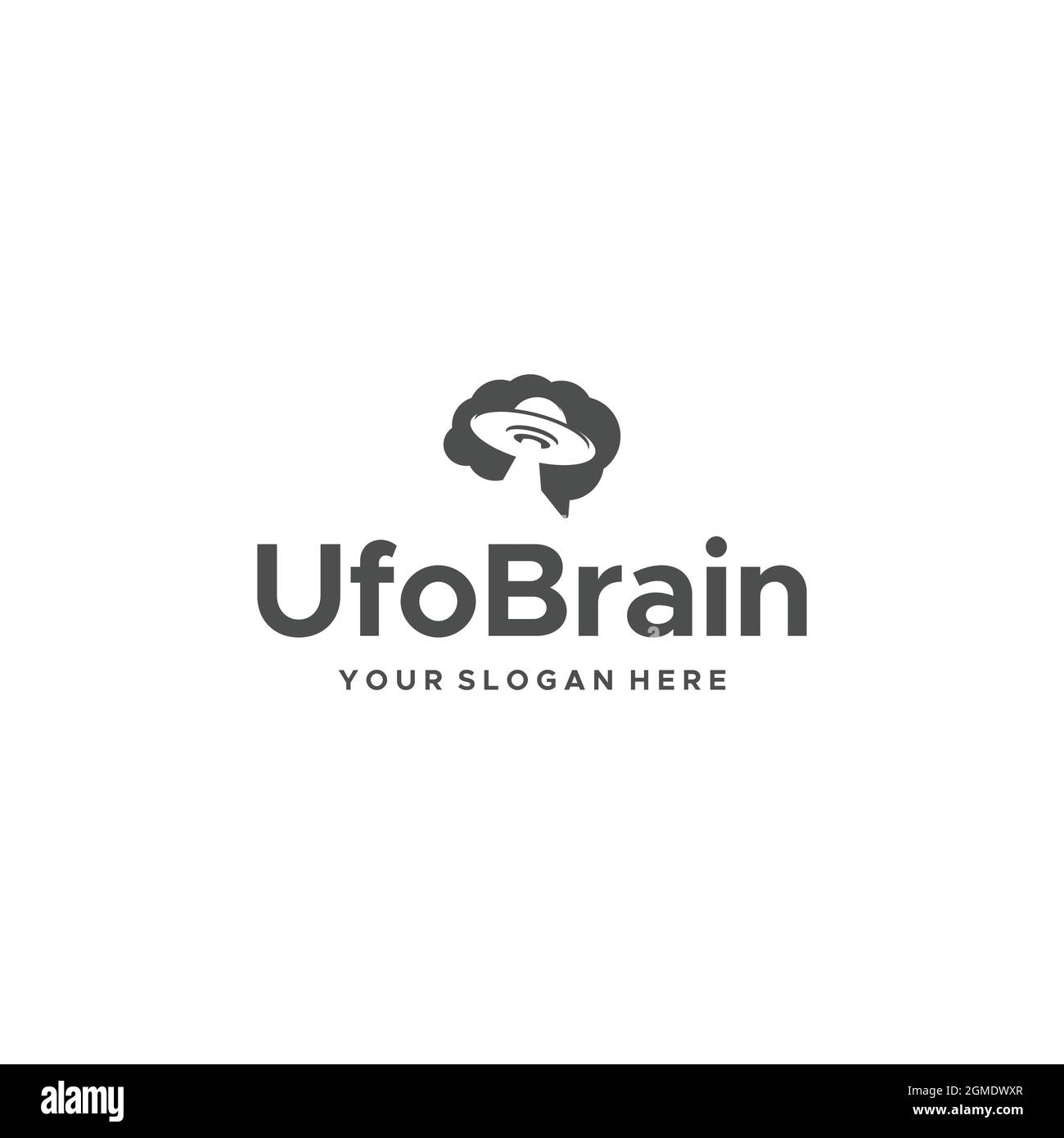 Logo Flat Alien Brain Spacehip Planet Illustration de Vecteur
