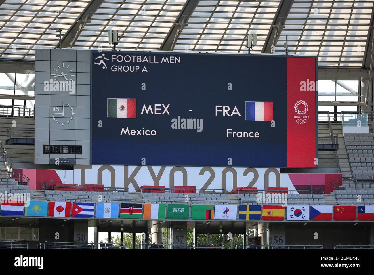 22 JUILLET 2021 - TOKYO, JAPON: Tableau de bord du groupe masculin Un match entre le Mexique et la France au stade de Tokyo pendant le Gam olympique de Tokyo 2020 Banque D'Images
