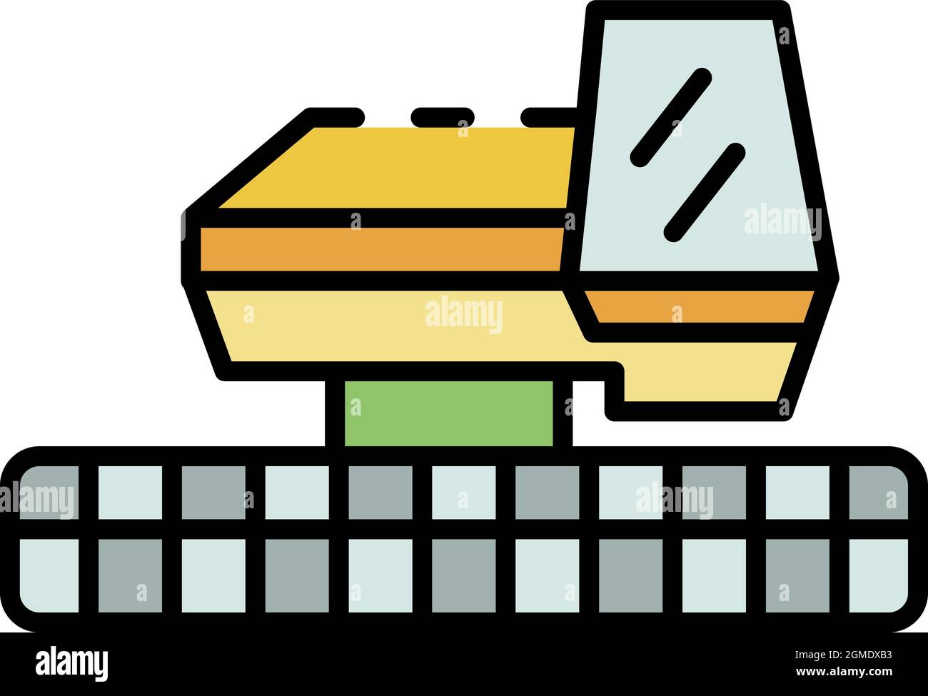 Icône de la moissonneuse-batteuse avant. Contour de l'icône de vecteur de moissonneuse-batteuse avant, couleur isolée à plat Illustration de Vecteur