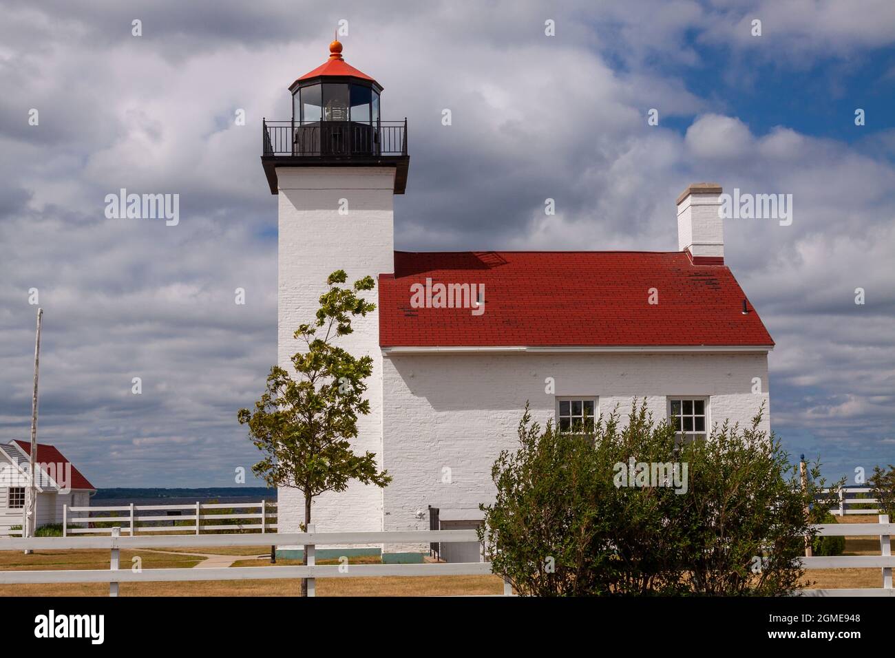 Phare de Sand point - un vieux phare en briques le long du lac Michigan Banque D'Images