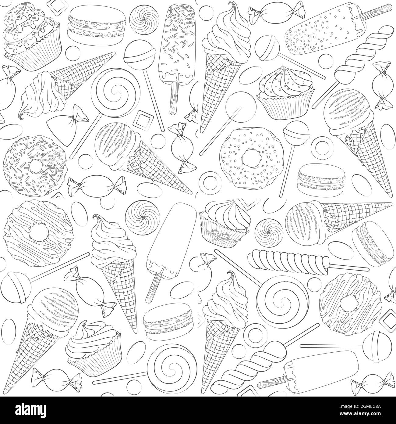 Ensemble de motifs sans couture noir et blanc avec bonbons. Illustration vectorielle. Illustration de Vecteur