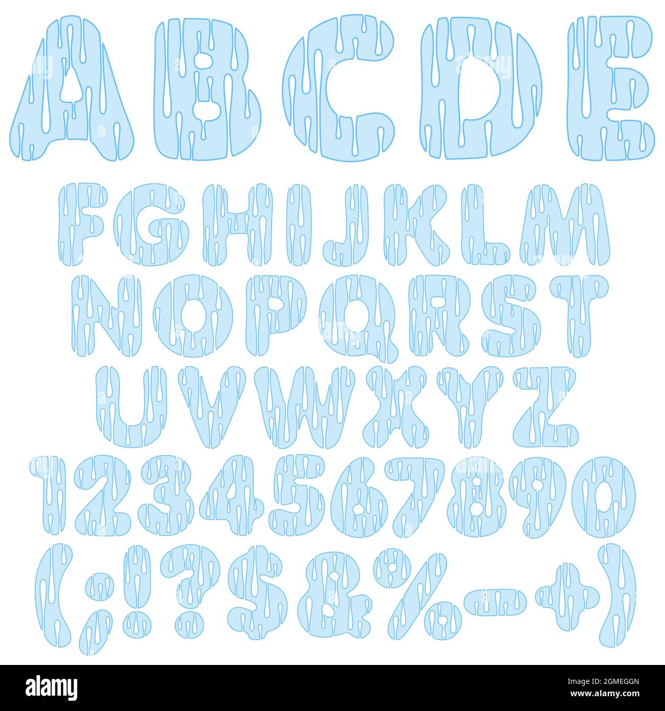 Alphabet, lettres, chiffres et signes des gouttes d'eau. Objets vectoriels isolés sur fond blanc. Illustration de Vecteur