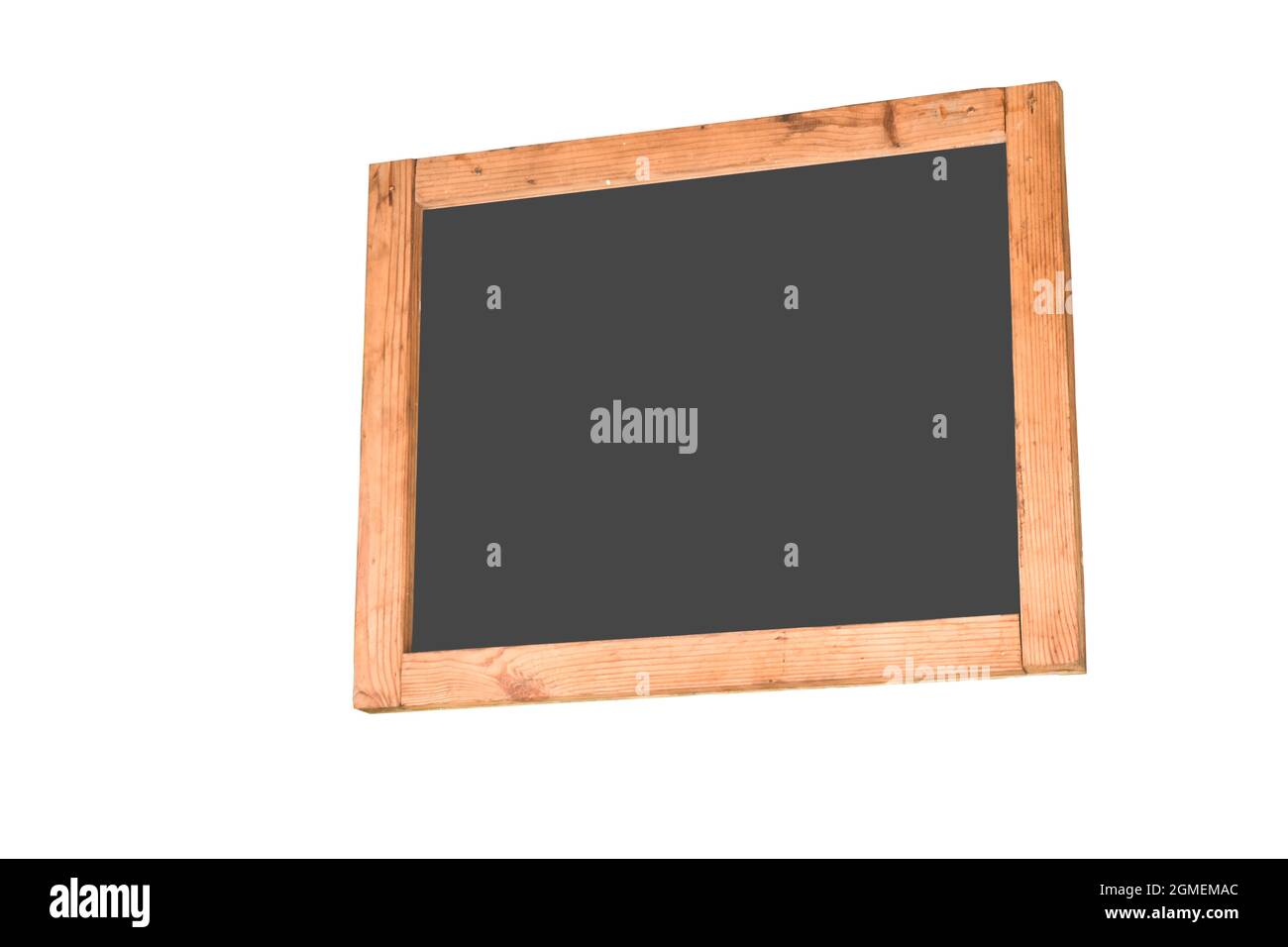 Tableau noir en bois découpé sur fond blanc Banque D'Images
