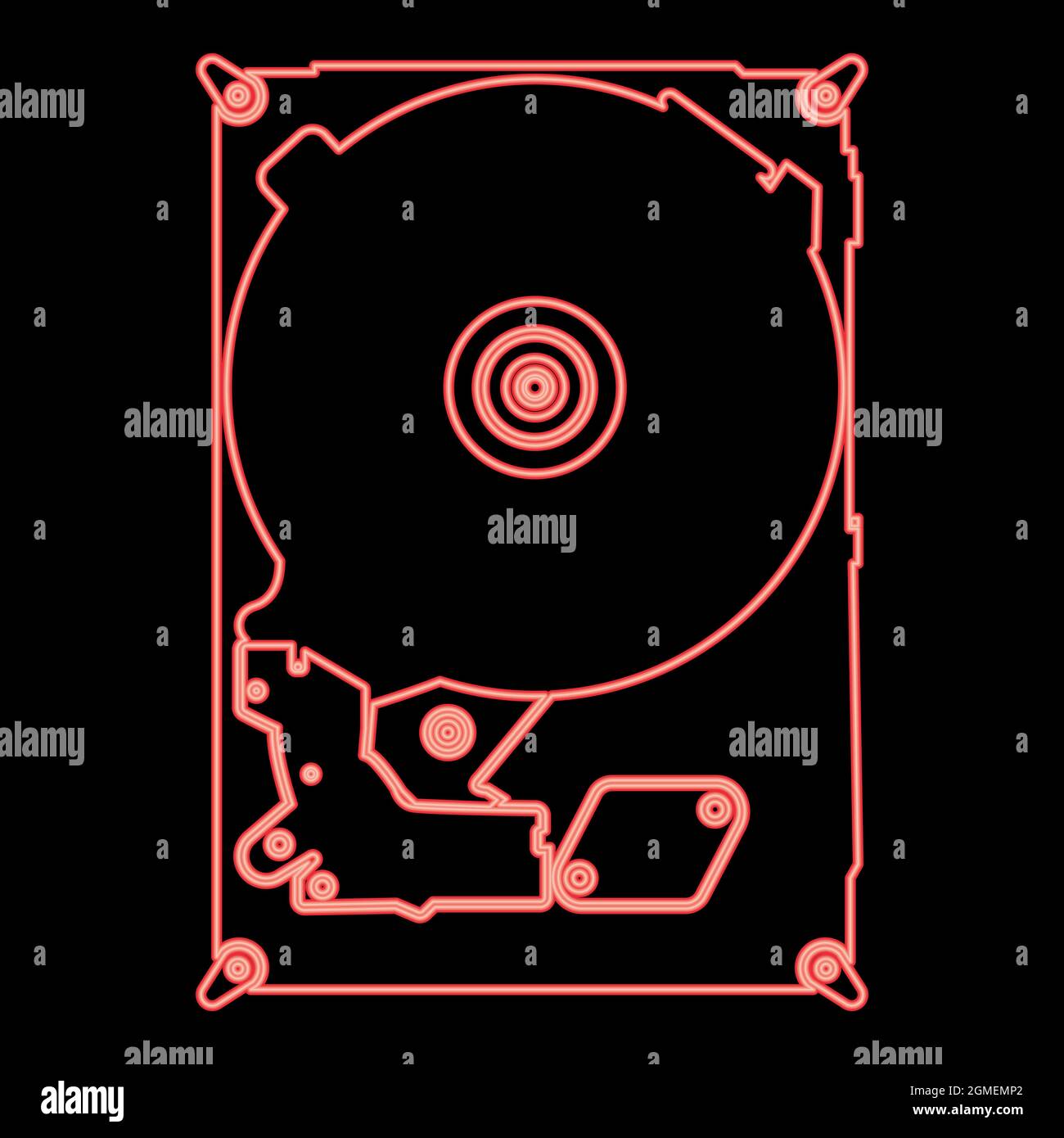 Disque dur au néon rouge illustration vectorielle de couleur image claire de style plat Illustration de Vecteur