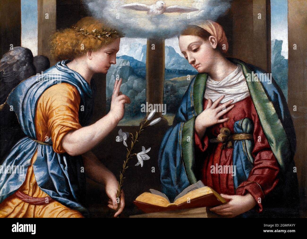 Moretto da Brescia. L'Annonciation par Alessandro Bonvicino (aussi Buonvicino) (c. 1498-1554), huile sur toile, c. 1535-40 Banque D'Images