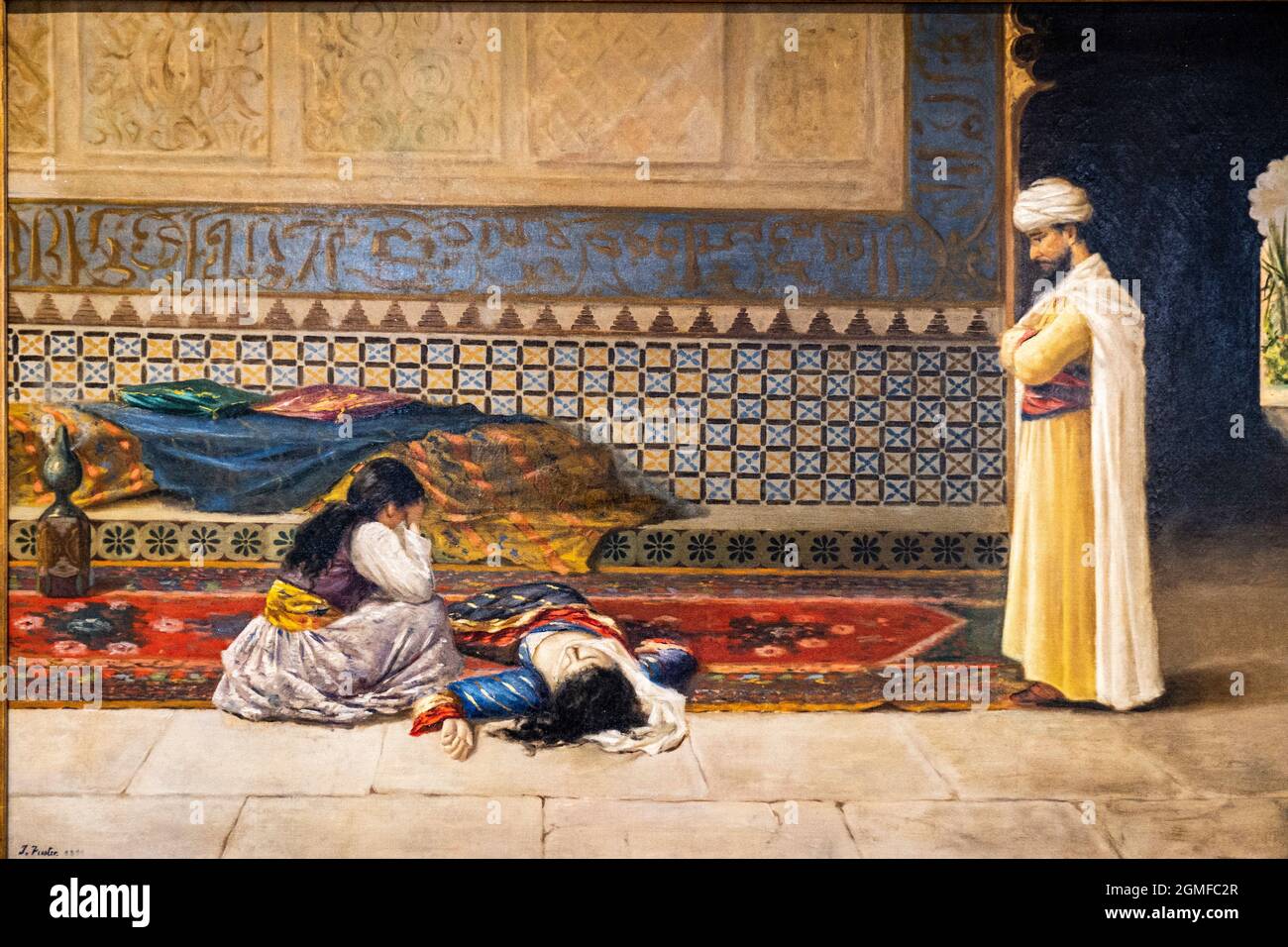 Chagrin dans le harem, 1891, huile sur toile, Joan Fuster Bonnin, Majorque, Iles Baléares, Espagne. Banque D'Images