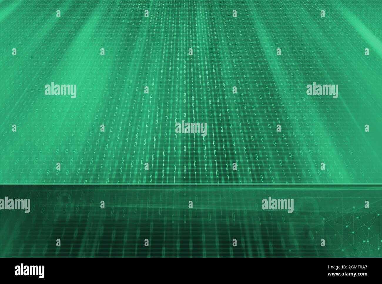 Illustration 3D de code binaire avec effet de transmission de données numériques - transfert de big data Banque D'Images