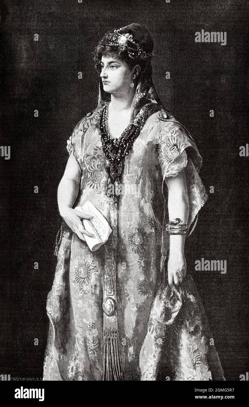 Portrait d'une belle femme de la haute société, peinture de Karl Eduard Biermann (1803-1892) est un peintre paysagiste allemand. Ancienne illustration gravée du XIXe siècle de la Ilustración Artística 1882 Banque D'Images