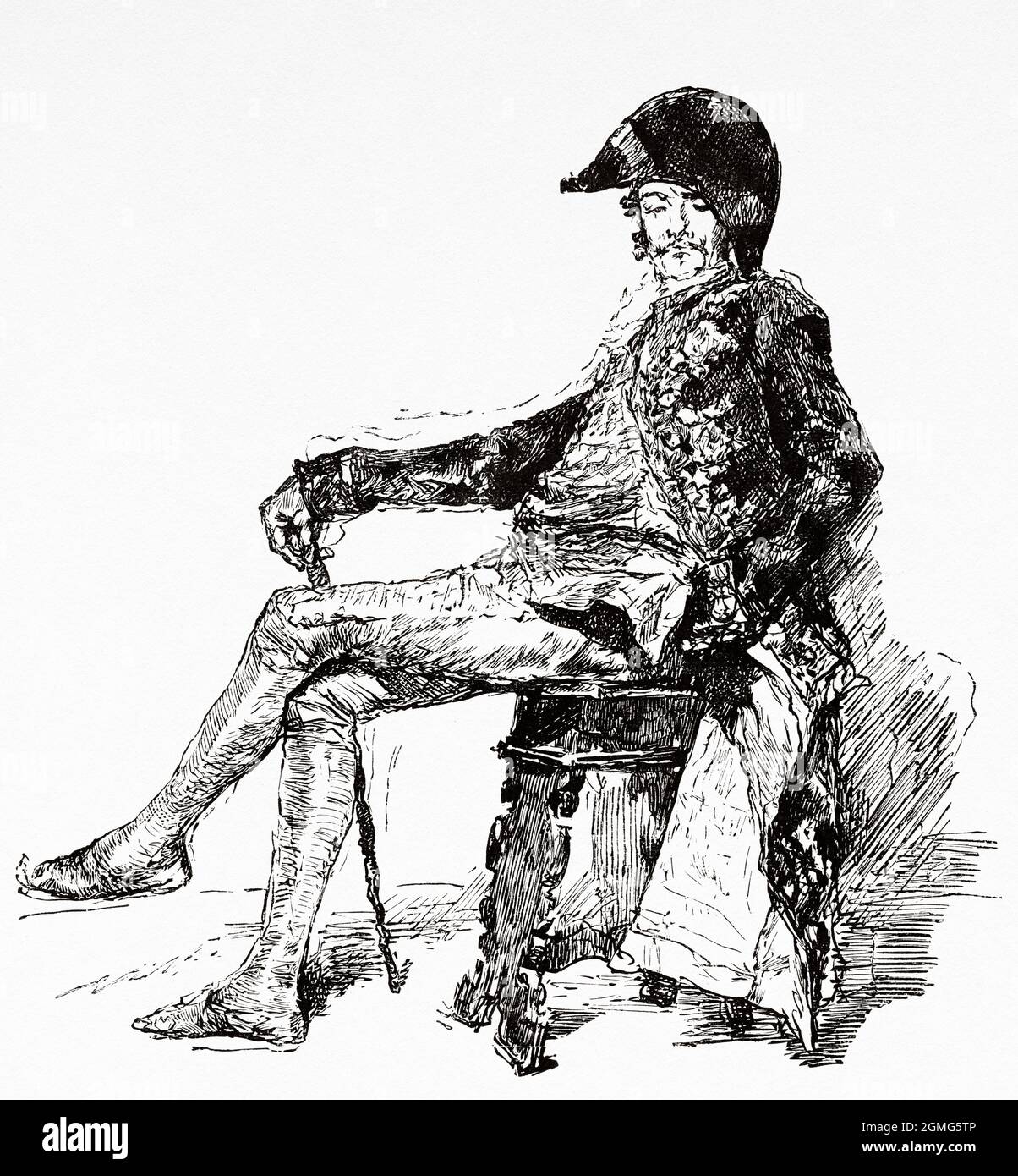 Portrait de M d'Espine en costume du XVIIIe siècle par Mariano Fortuny y Marsal (1838-1874) peintre espagnol, il est considéré comme l'un des grands peintres espagnols du XIXe siècle. Ancienne illustration gravée du XIXe siècle de la Ilustración Artística 1882 Banque D'Images