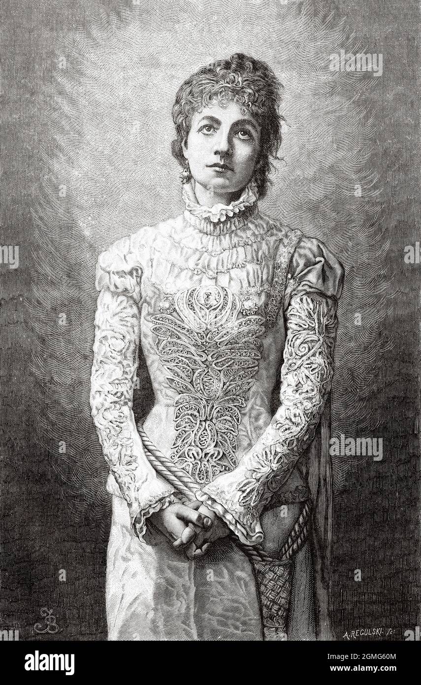 Portrait d'une belle jeune patricienne de Venise, peinture de James Baker Pyne (1800-870) était un peintre paysagiste anglais. Ancienne illustration gravée du XIXe siècle de la Ilustración Artística 1882 Banque D'Images